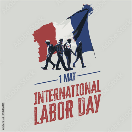 Happy International Labour day with France Flag. Vector Illustration. 	
