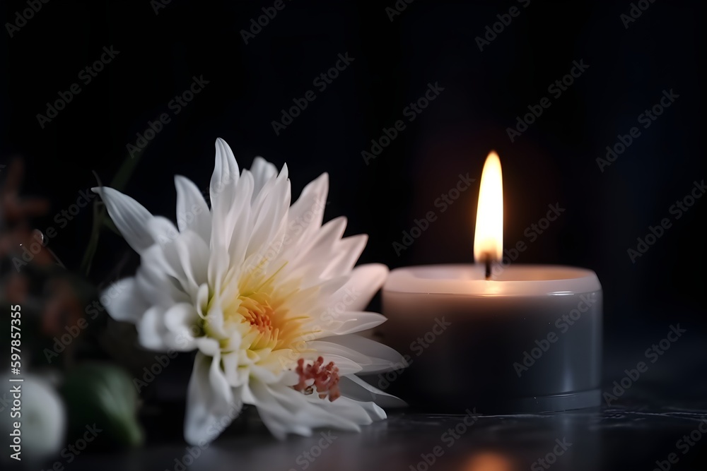 Wallpaper Illustration and background of All Souls' Day, with candles and flowers. Front view. Concept of Soul, dead, holiday. Generative AI. Wallpaper Illustration and background of All Souls' Day, with candles and flowers. Front view. Concept of Soul, dead, holiday. Generative AI.