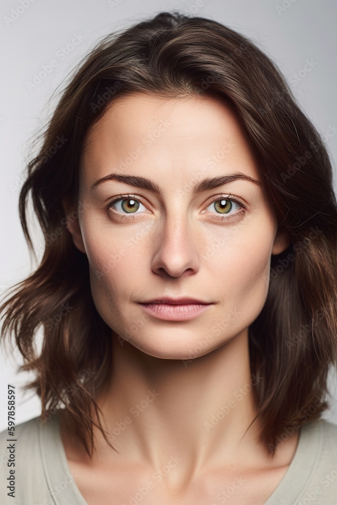 Young adult Caucasian woman head shot portrait studio shot. Generative AI vertical shot Young adult Caucasian woman head shot portrait studio shot. Generative AI vertical shot