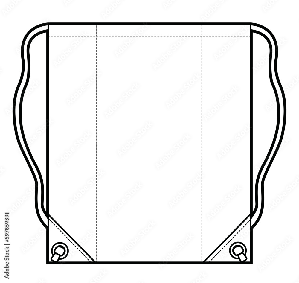 drawstring swim bag flat sketch vector illustration technical cad ...