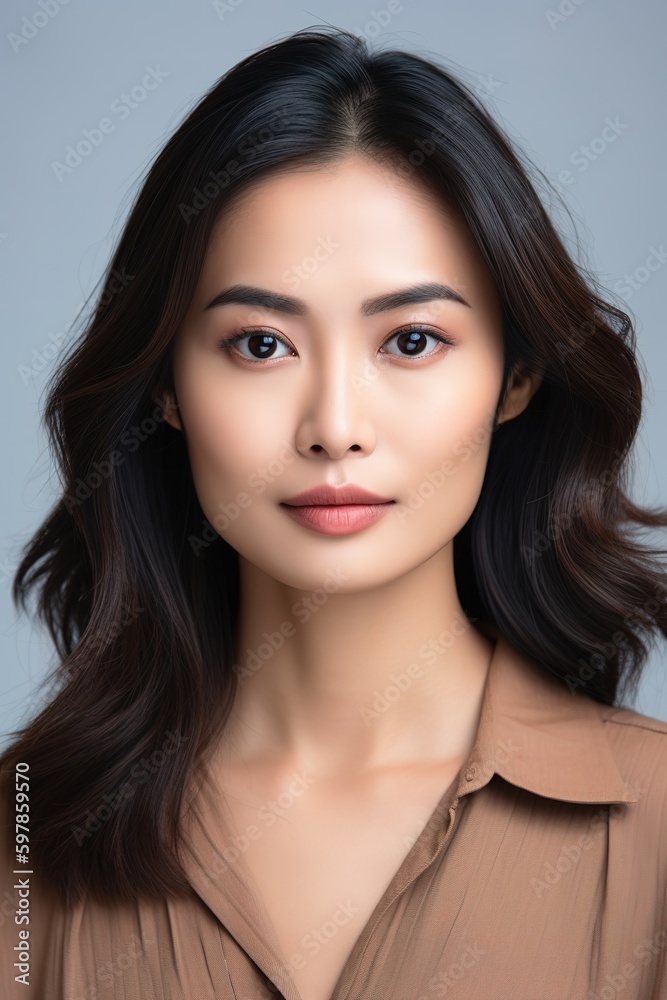 Attractive young Korean woman. Studio shot background. Generative AI vertical shot Attractive young Korean woman. Studio shot background. Generative AI vertical shot