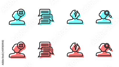 Set line Solution problem in psychology, Online psychological counseling and Finding icon. Vector