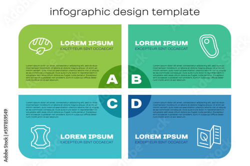 Set line Leather, Vegan bread loaf, Vegetarian food menu and Steak meat. Business infographic template. Vector