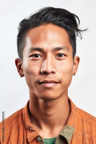 South Asian young man portrait over white background studio shot. Generative AI vertical shot