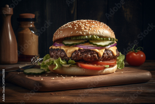 food photography of a rococo hamburger studio lighting, generative ai