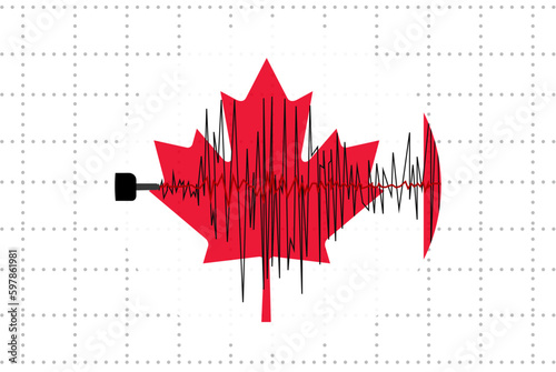 Earthquake in Canada concept, seismic wave with flag, natural disasters news banner