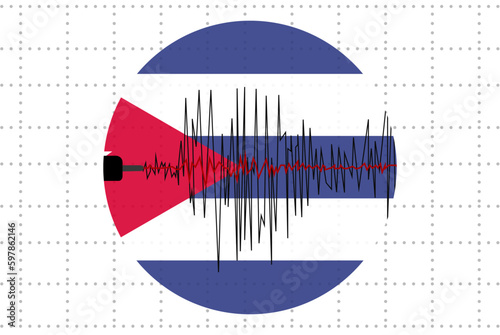 Earthquake in Cuba concept, seismic wave with flag, natural disasters news banner