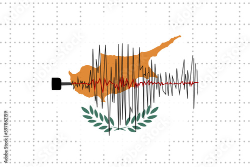 Earthquake in Cyprus concept, seismic wave with flag, natural disasters news banner