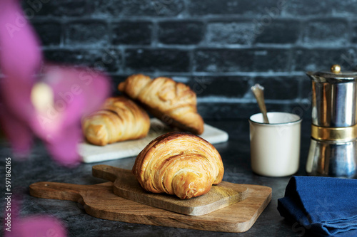 French pastry, croissant. Croissant series with preparation and final shoot