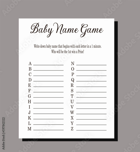 Baby Shower Simple Black and White Name Game
