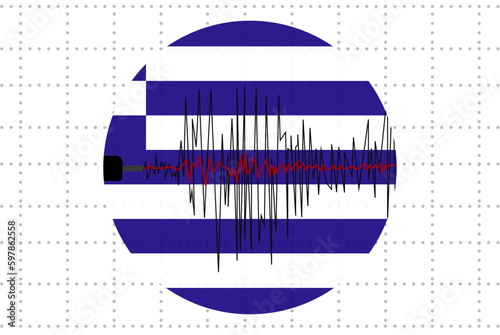 Earthquake in Greece concept, seismic wave with flag, natural disasters news banner