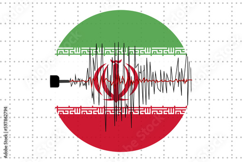 Earthquake in Iran concept, seismic wave with flag, natural disasters news banner