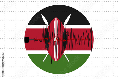 Earthquake in Kenya concept, seismic wave with flag, natural disasters news banner