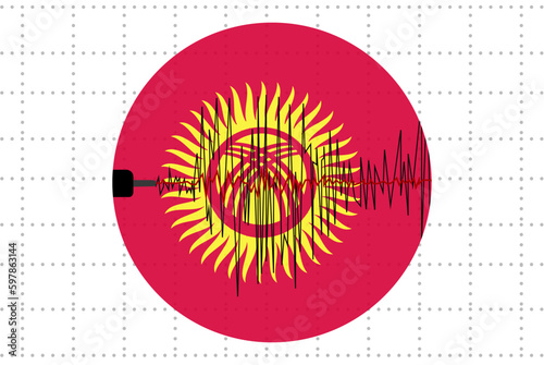 Earthquake in Kyrgyzstan concept, seismic wave with flag, natural disasters news banner