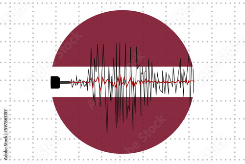 Earthquake in Latvia concept, seismic wave with flag, natural disasters news banner