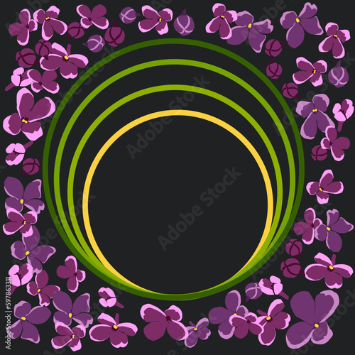 Decorative eco pattern of flying lilac flowers on a dark background. The wind blows