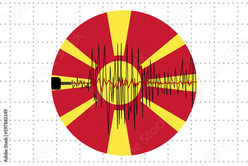 Earthquake in Macedonia concept, seismic wave with flag, natural disasters news banner