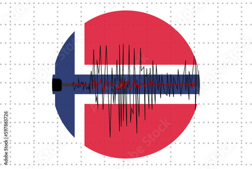 Earthquake in Norway concept, seismic wave with flag, natural disasters news banner