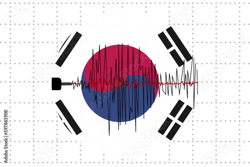Earthquake in South Korea concept, seismic wave with flag, natural disasters news banner