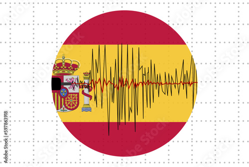 Earthquake in Spain concept, seismic wave with flag, natural disasters news banner
