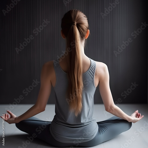 Woman in youga pose, woman practicing yoga in gym created with Generative AI technology. photo