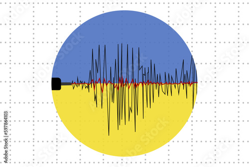 Earthquake in Ukraine concept, seismic wave with flag, natural disasters news banner