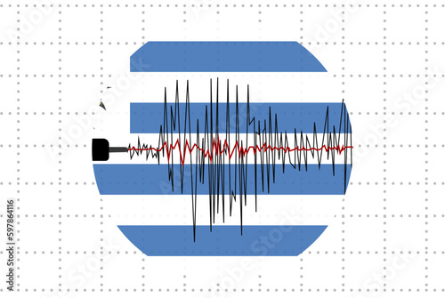 Earthquake in Uruguay concept, seismic wave with flag, natural disasters news banner