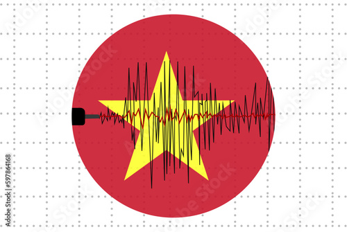 Earthquake in Vietnam concept, seismic wave with flag, natural disasters news banner
