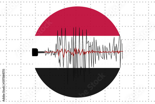 Earthquake in Yemen concept, seismic wave with flag, natural disasters news banner