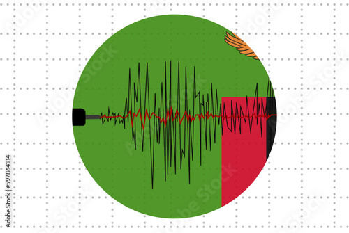 Earthquake in Zambia concept, seismic wave with flag, natural disasters news banner