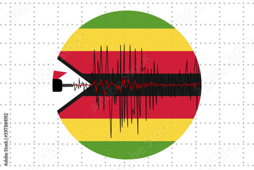 Earthquake in Zimbabwe concept, seismic wave with flag, natural disasters news banner