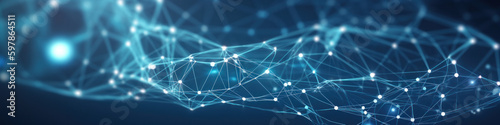 Abstract dark blue digital data social network communication background. Polygonal structure.  AI generative illustration.