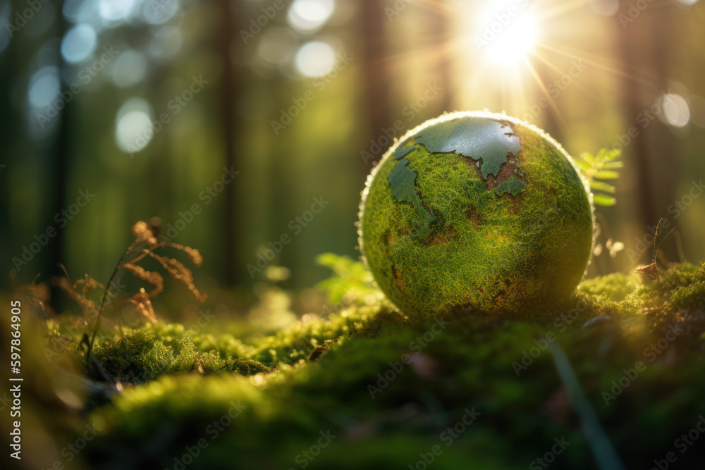 The Green Globe nestled amidst the lush moss and trees of the forest ...