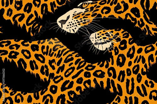 Seamless hand drawing style leopard pattern  jaguar texture  African animal print. Generative AI