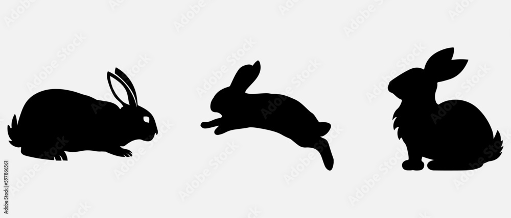 Obraz premium isolated black silhouette of a rabbit , vector collection