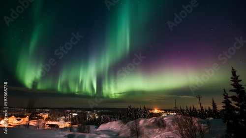 The amazing night skies over Yellowknife, Northwest Territories of Canada putting on an aurora borealis show Generative AI