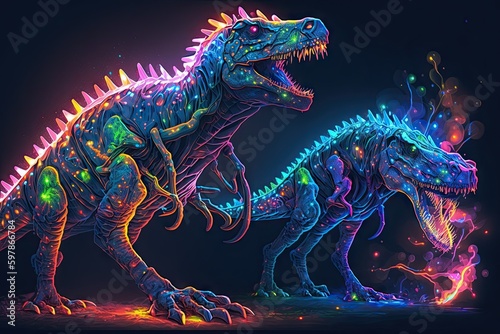 The Sparkly Jurassic Charisma of Neon Dinosaurs. Generative AI © MUNUGet Ewa