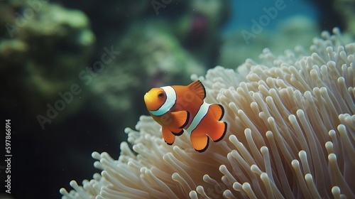 Clown fish and anemone on a tropical coral reef Generative AI