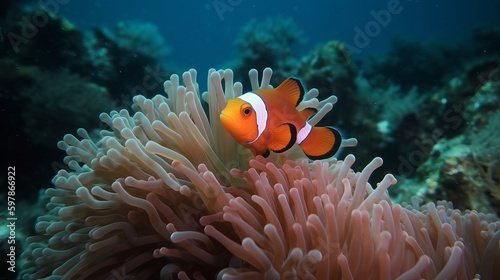 Clown fish and anemone on a tropical coral reef Generative AI