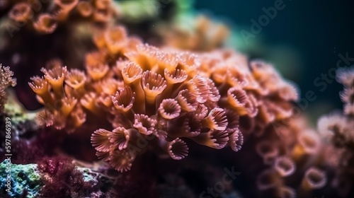 coral reef macro texture, abstract marine ecosystem background on a coral reef Generative AI © Suleyman