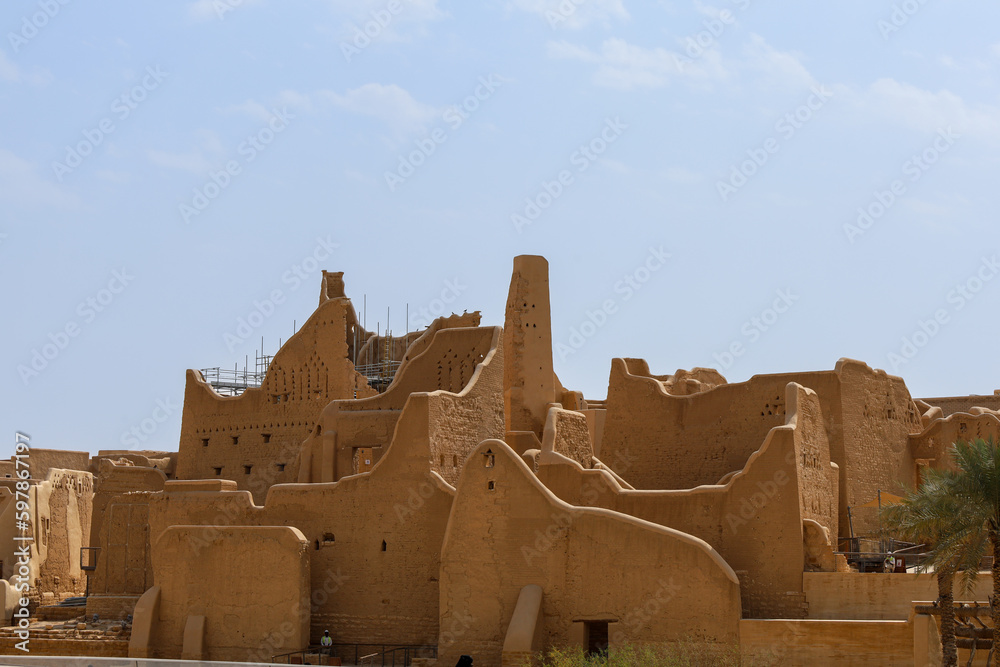 Al Diriyah old capital . Riyadh Saudi Arabia - Diriyah ruins - Saudi culture. National day - obrazy, fototapety, plakaty 