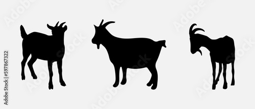 isolated black silhouette of a goat   vector collection