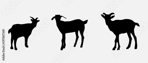 isolated black silhouette of a goat , vector collection