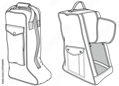 short handle travel friendly boot bag flat sketch vector illustration technical cad drawing template