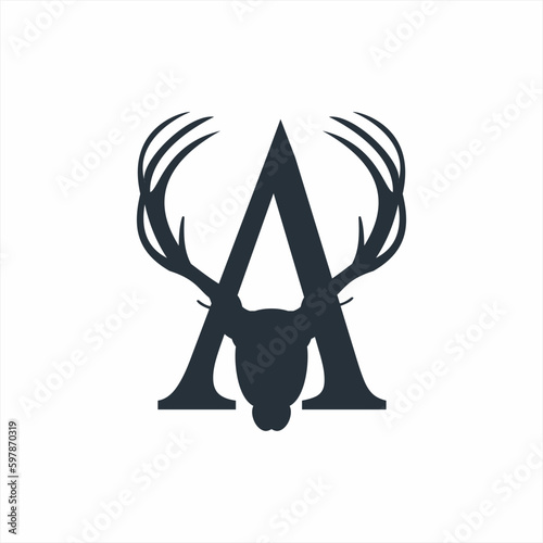 Letter A logo design with deer head.
