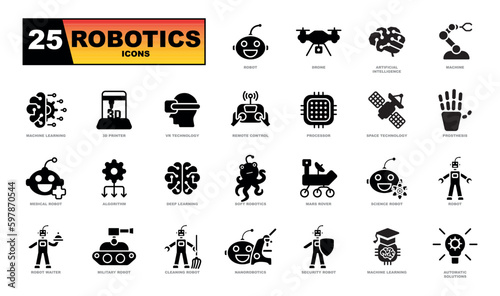 Robotics and artificial intelligence icons collection.
