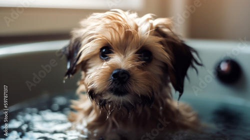 Puppy Soaking in Bathtub Bliss