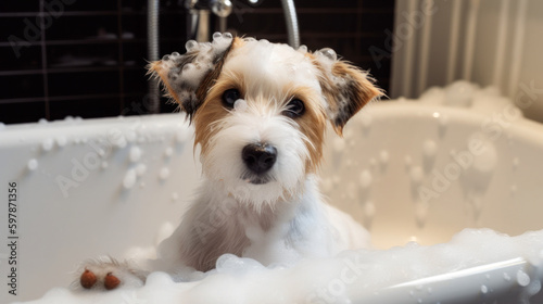 Cute Canine's Joyful Bathing Moment