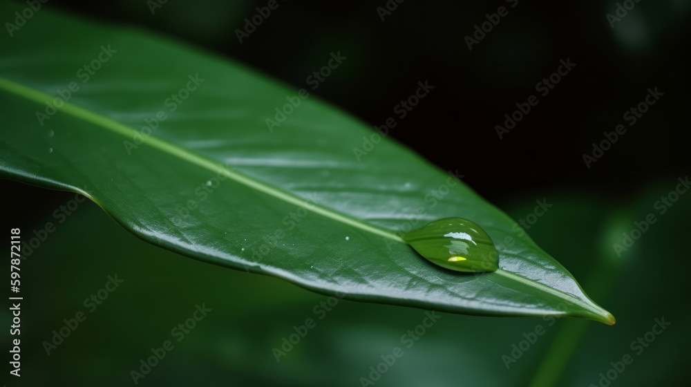 Green leaf with water drop Illustration AI Generative. Green leaf with water drop Illustration AI Generative.