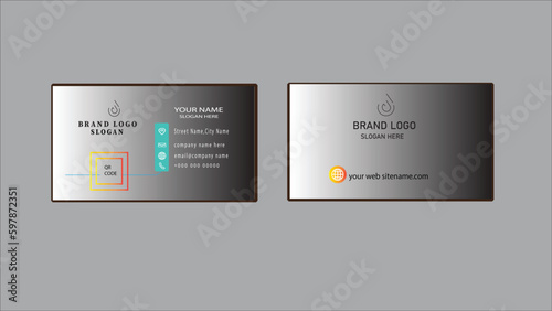 Creative business card and template profational card design with image holder and clean gradient color geomatic shape.